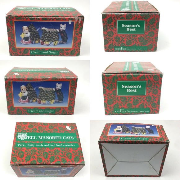 Cats Cream and Sugar Christmas Holiday Ceramic Set - Picture 7 of 7